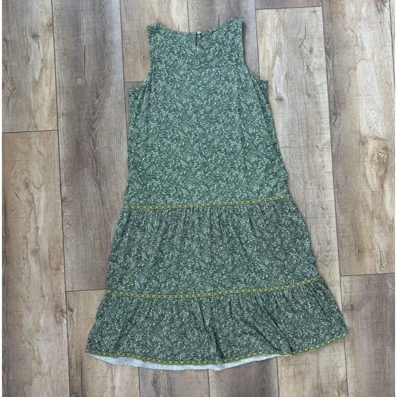 J Jill Tiered Midi Green Floral Dress Size M Petite Spring Boho Cottage Prairie - Picture 6 of 13